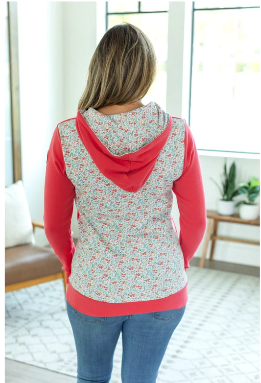 Classic Halfzip Hoodie - Watermelon with Floral Accent