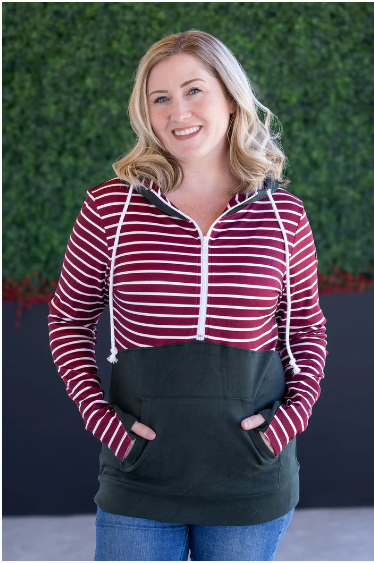 Classic 1/2 zip - Burgundy and Evergreen