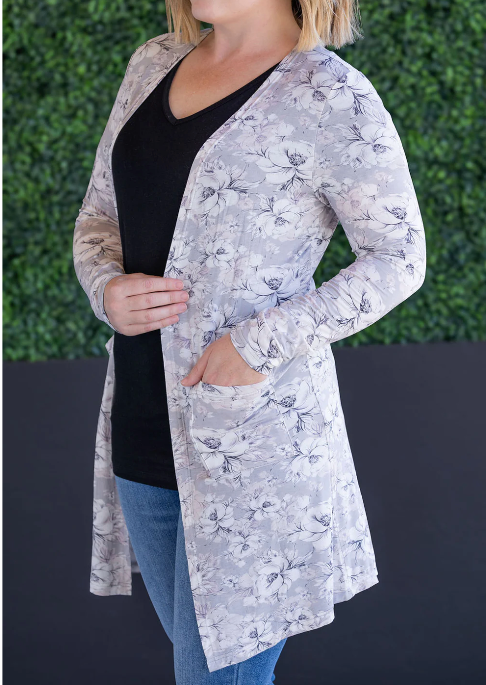 Classic Cardigan - Vintage Grey Floral