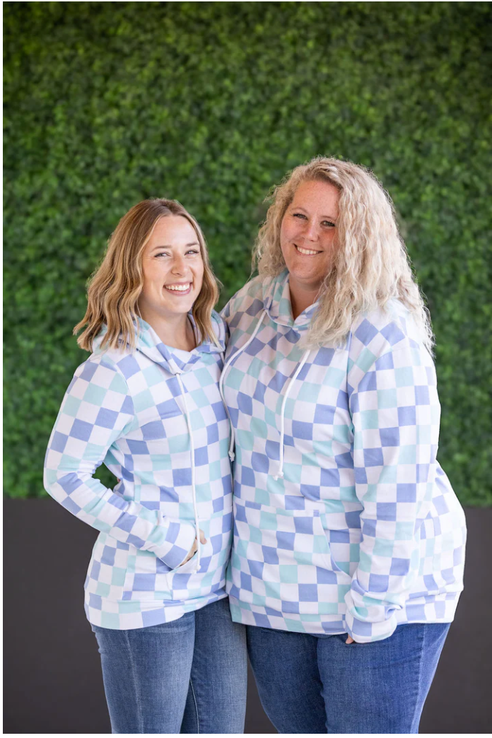 Hailey Pullover Hoodie - Blue and Mint Checker