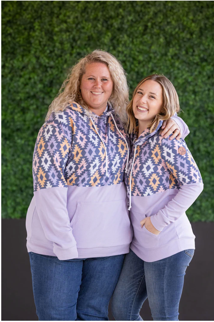 Hailey Pullover Hoodie - Lavender and Dark Geometric