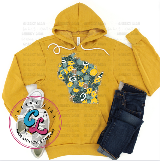 WI State Hoodie - Bella Canvas Gold