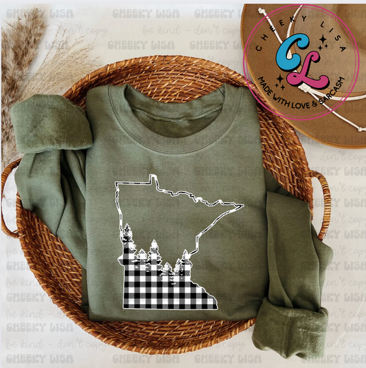 Minnesota Pine Trees - White/Black Buffalo Plaid