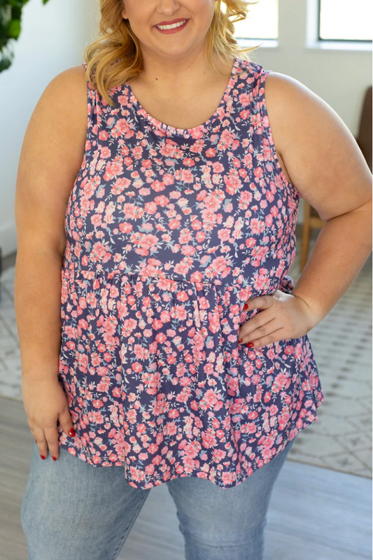 Renee Ruffle Tank - Navy and Pink Floral