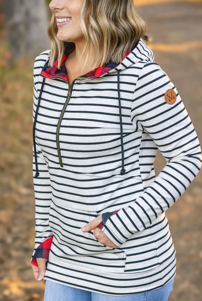 12.02 ARRIVAL EN ROUTE HalfZip Hoodie - Oatmeal Stripes and Buffalo Plaid