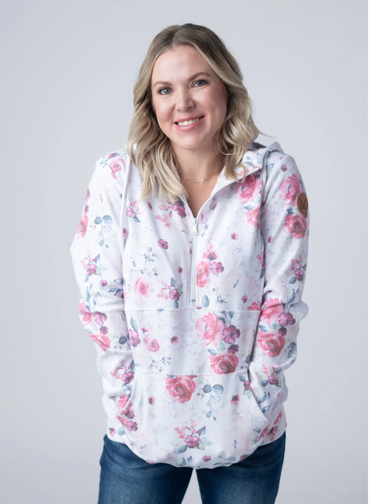 HalfZip Hoodie - Pink Bloom