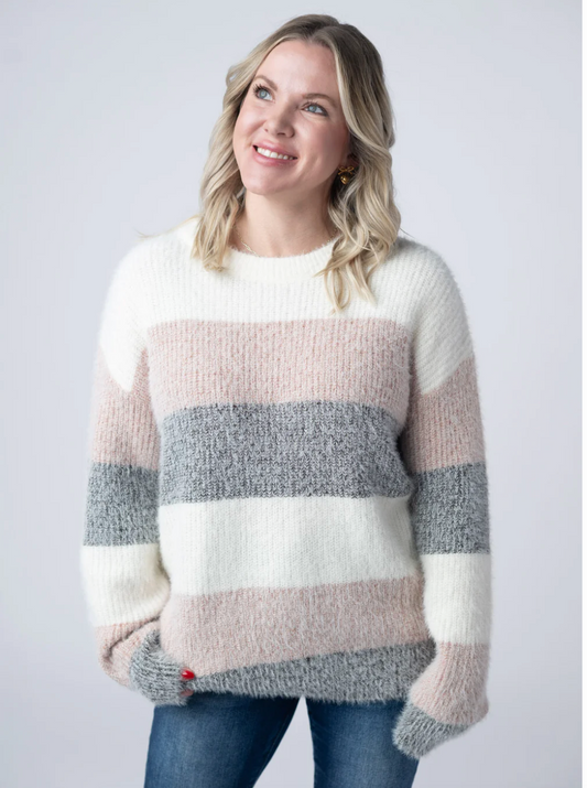 IN STOCK Cozy Block Sweater - Pink and Grey
