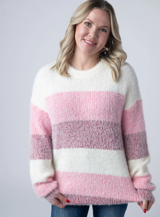 Cozy Block Sweater - VDay Stripes
