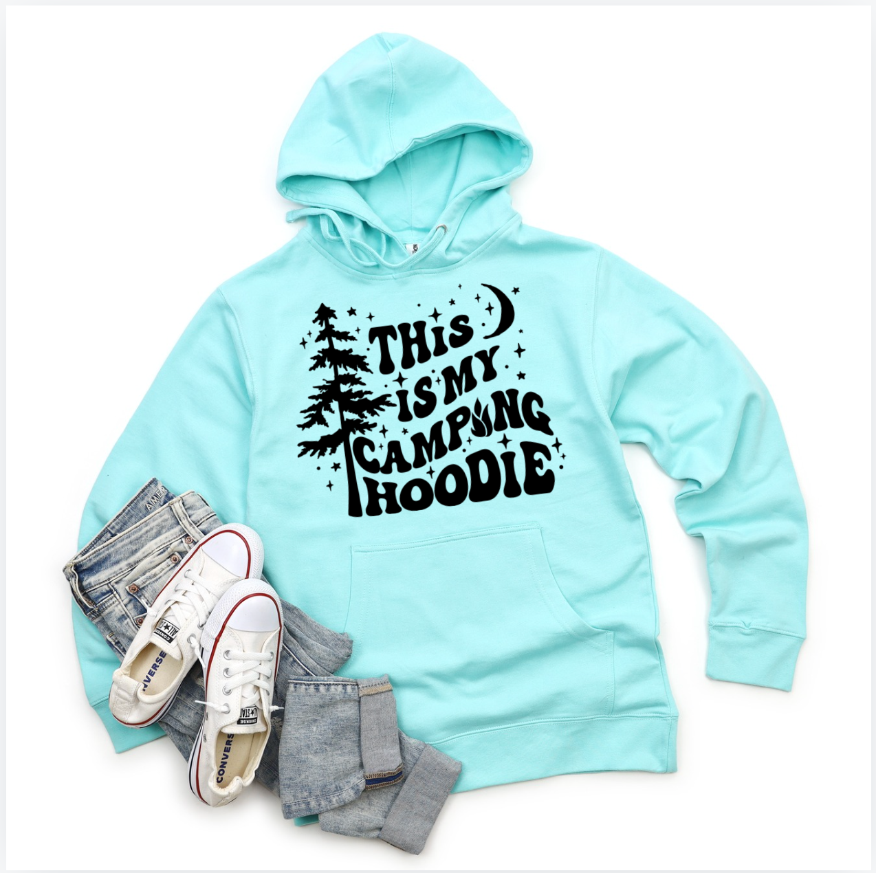 Camping Hoodie -Black Ink - Mint