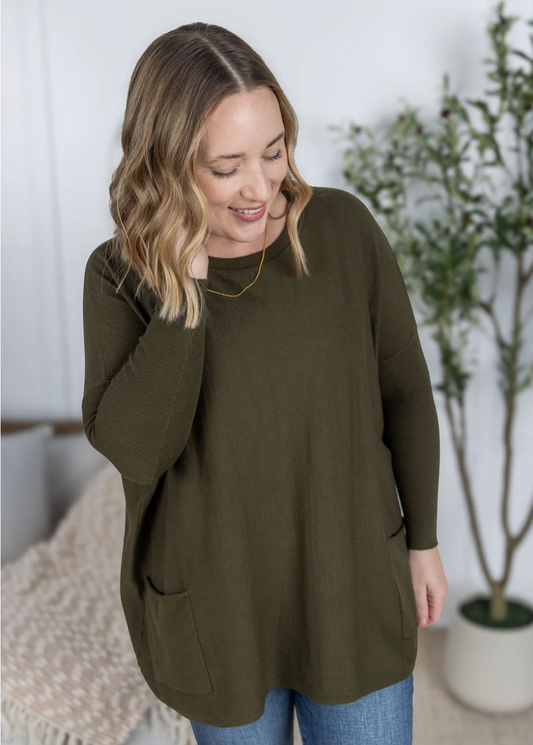 Olive Green Pocket Sweater
