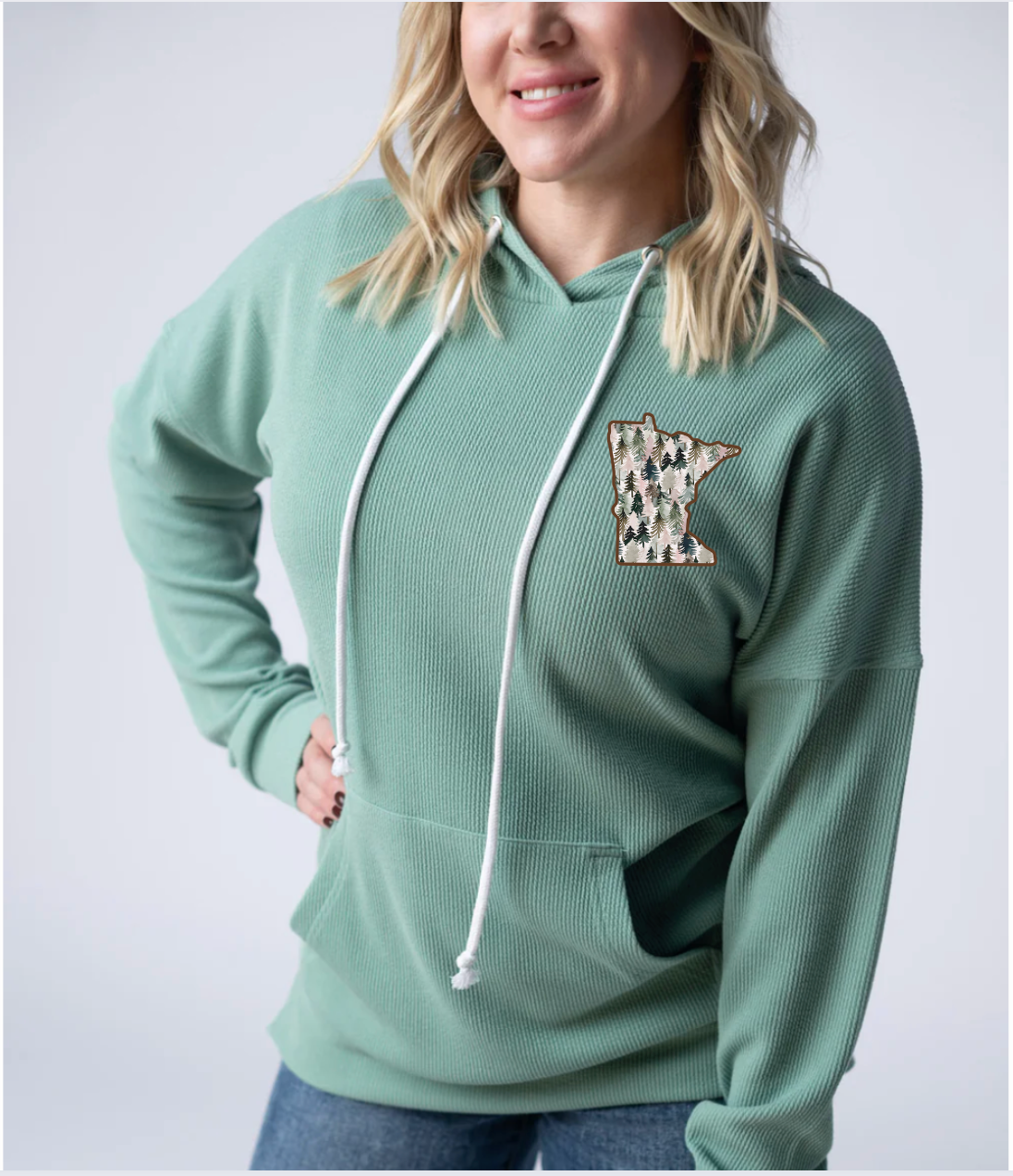 Kacey Ribbed Hoodie - Sage - With or Without Pocket Design