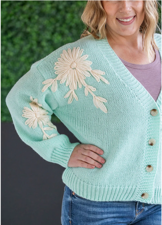 Mint and Tan Floral Cardigan