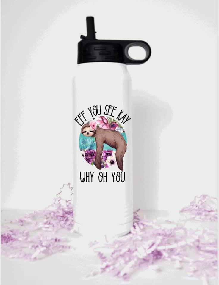 Funny Sloth Water Bottle, 32 Ounce Water Bottle with Straw, Eff You funny Stainless Steel Drink Bottle